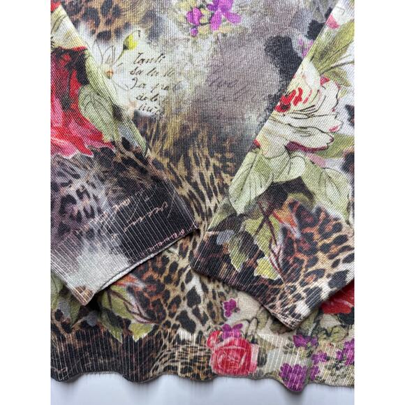 Impulse 3/4 Sleeve Floral Graphic Print Y2K 90s Colorful Cheetah Shirt Top Sz M - Picture 4 of 12